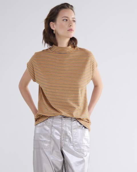 SUMMUM Mock neck top Fine Stripe 3s5043-30629