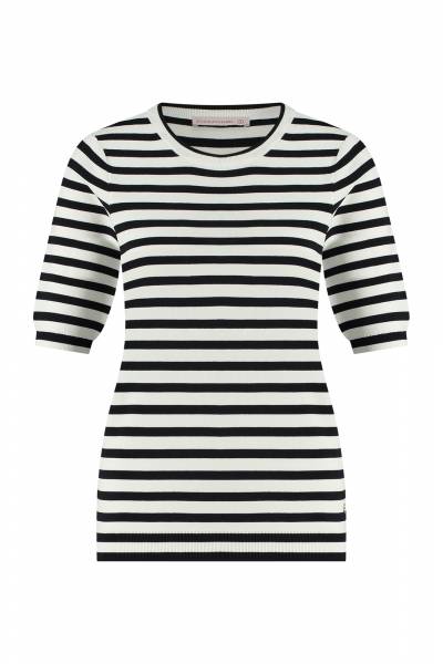 Studio Anneloes 91510 Luna stripe short slv pullover - offwhite/dark blue