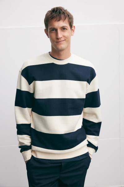 THE GOODPEOPLE SWEATER / LIEN/NAVY OFF WHITE